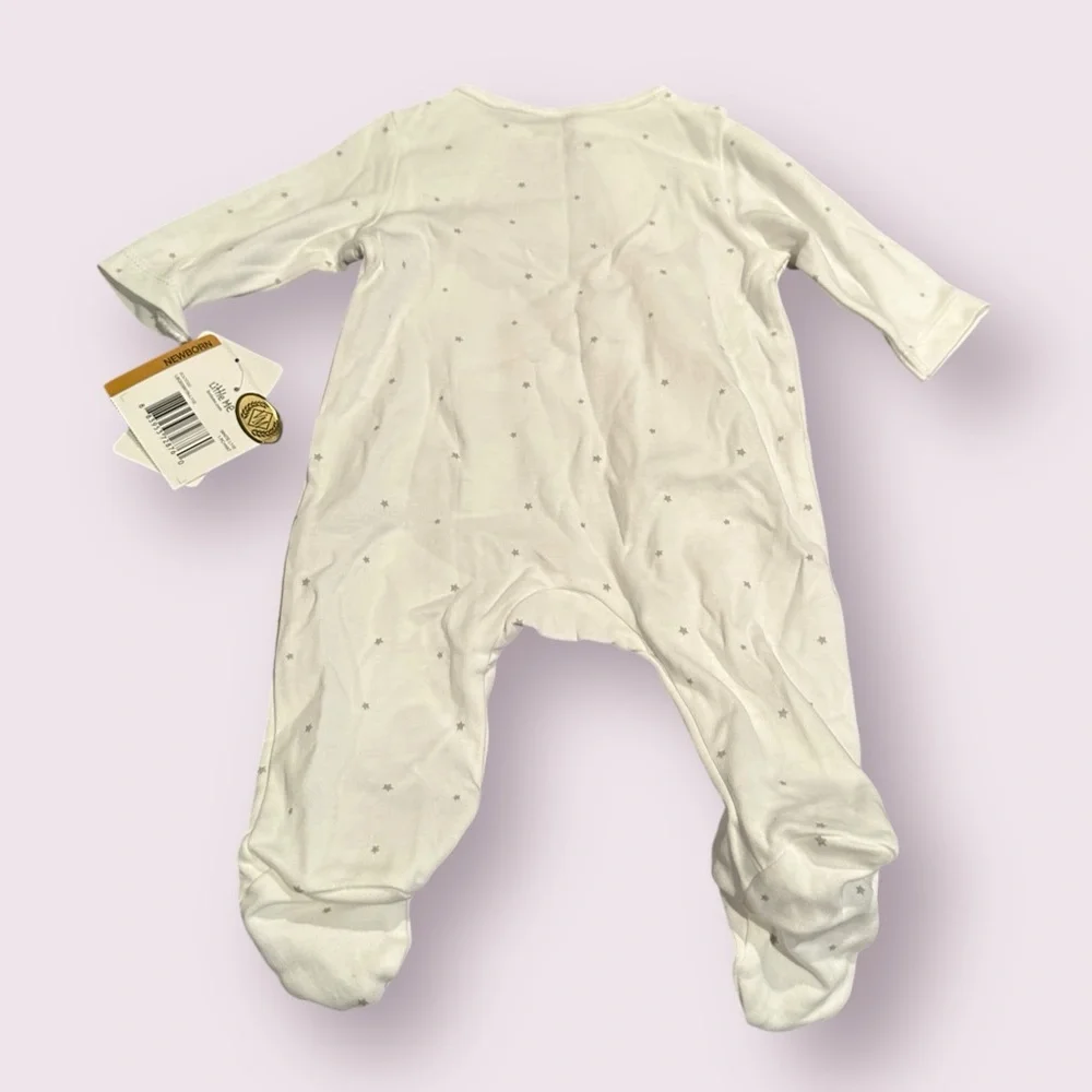 NWT Newborn Little White And Silver Welcome To The World Starry Footie